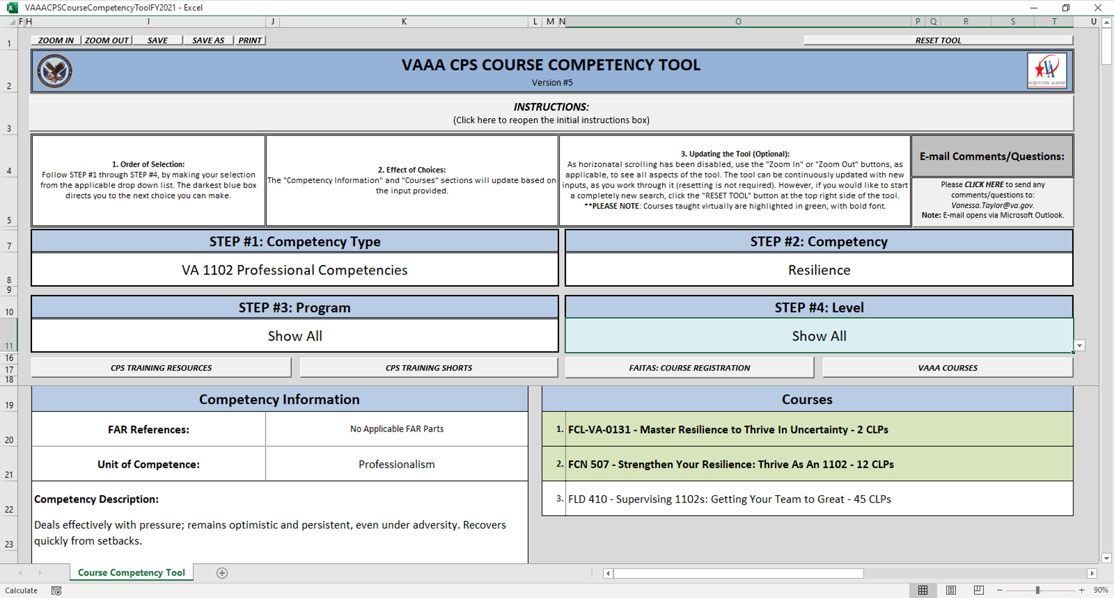 ourse Competency Tool Screenshot