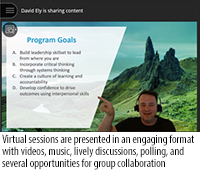 David Ely leading a virtual session - Virtual sessions are presented in an engaging format with videos, music, lively discussions, polling, and several opportunities for group collaboration